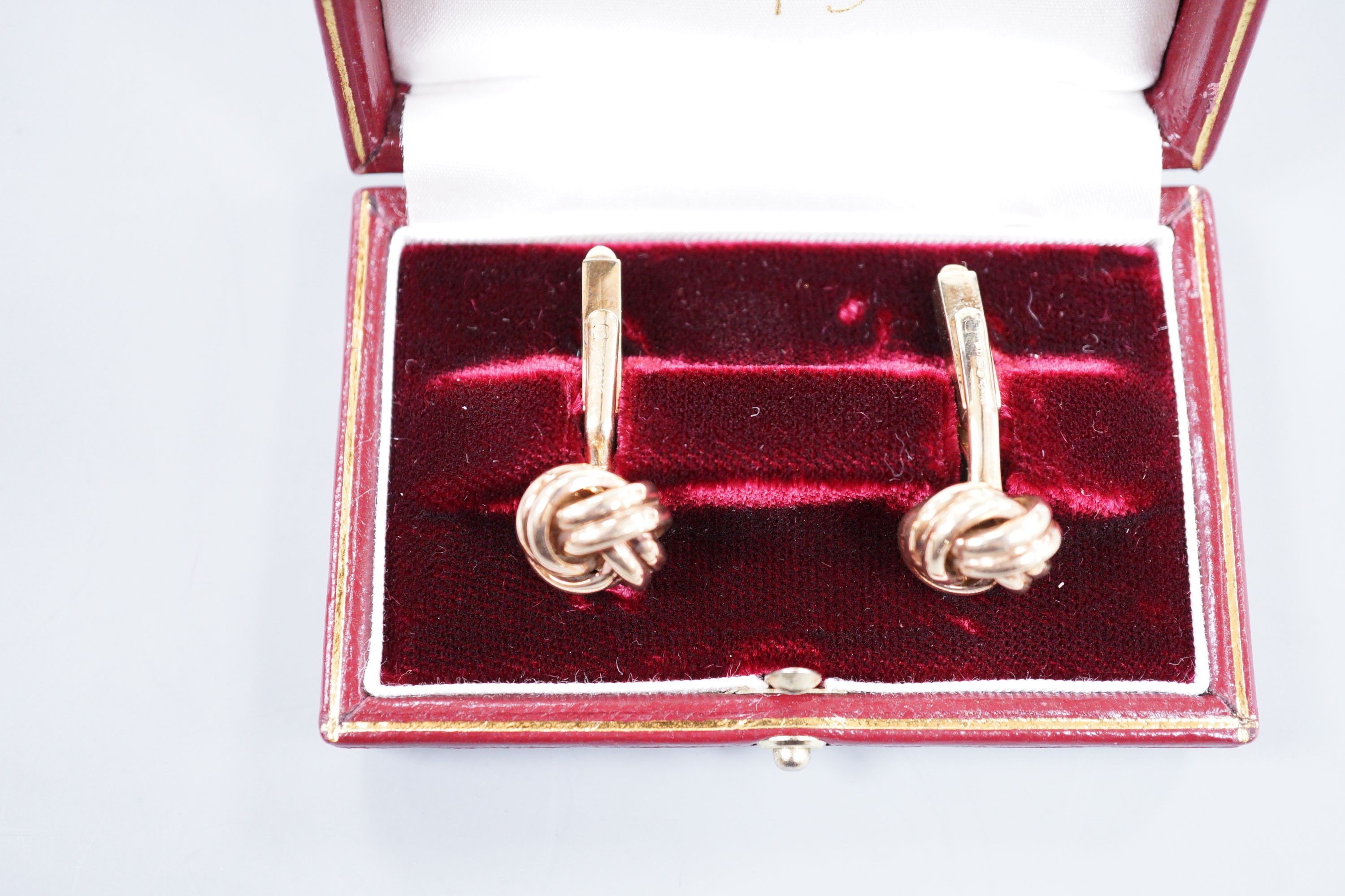 A pair Asprey & Co 9ct gold cufflinks, in original box, 17.6 grams